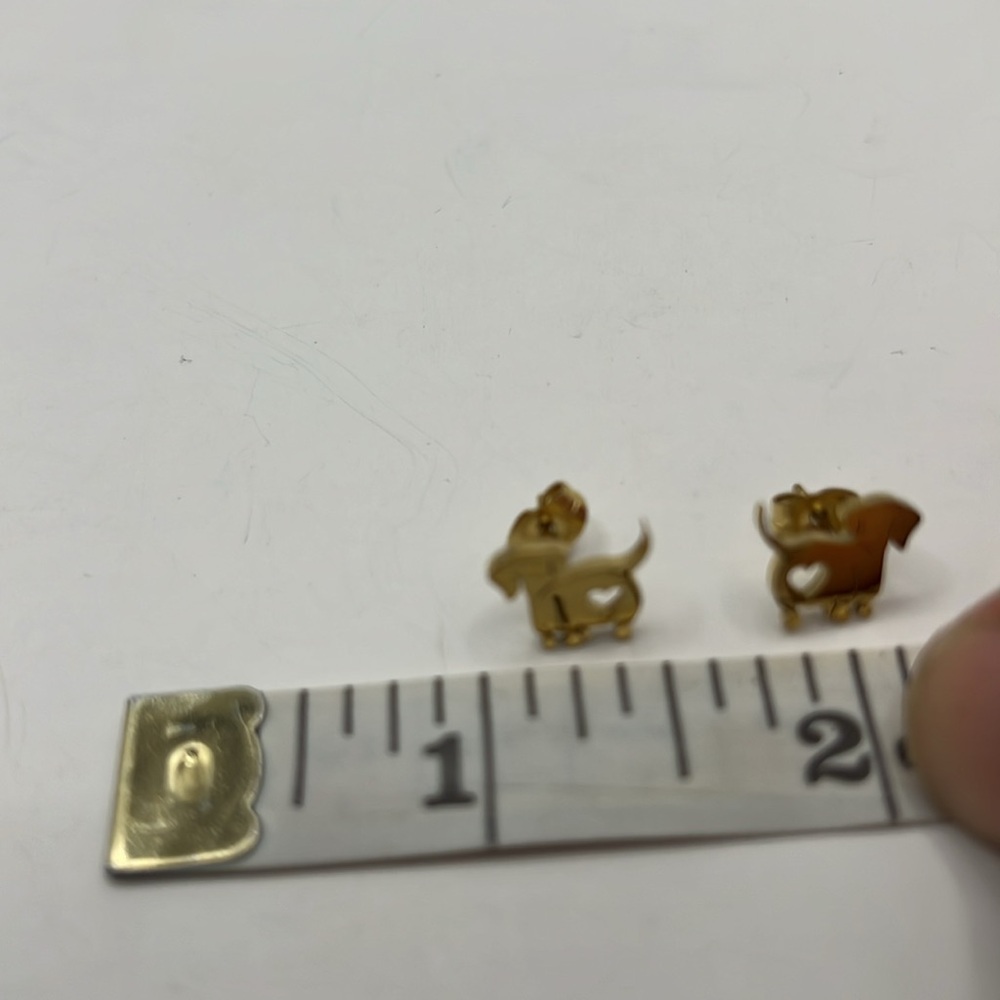 Gold dog Dachshund Earrings with heart cutout.  NWOT - Picture 4 of 5